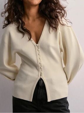 Joie Cream Button-Front Balloon Sleeve V-Neck Cardigan - Size XL - NWT